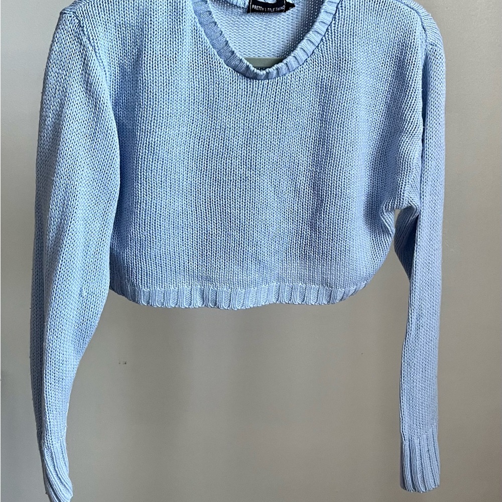 PrettyLittleThing Light Blue Knit Crop Top